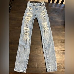 AE American Eagle Distressed Light Blue Denim Women's Leggings Size 000